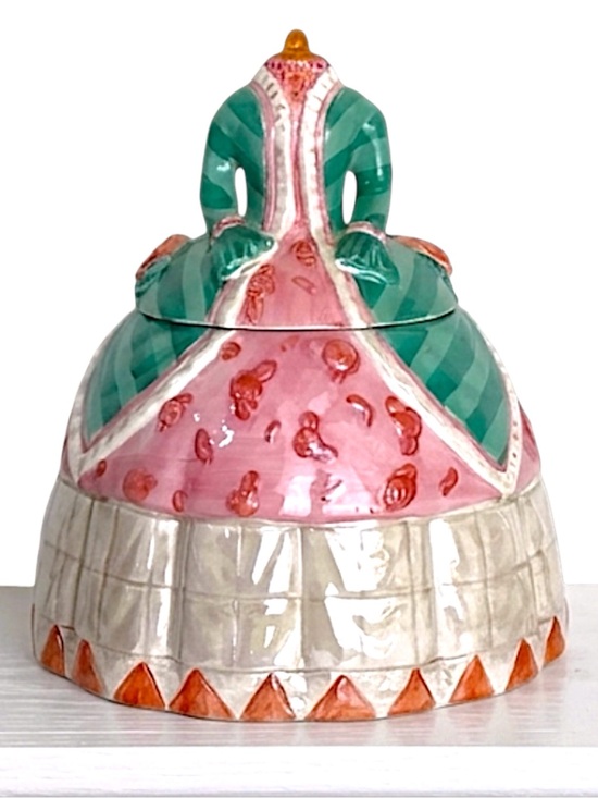 International Art Other - Vintage Victorian Dress Form Canister Cookie Jar Mannequin Shape Green Pink 1960